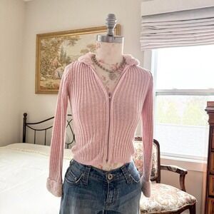 Cherokee pink ribbed zip hoodie fits like an xs